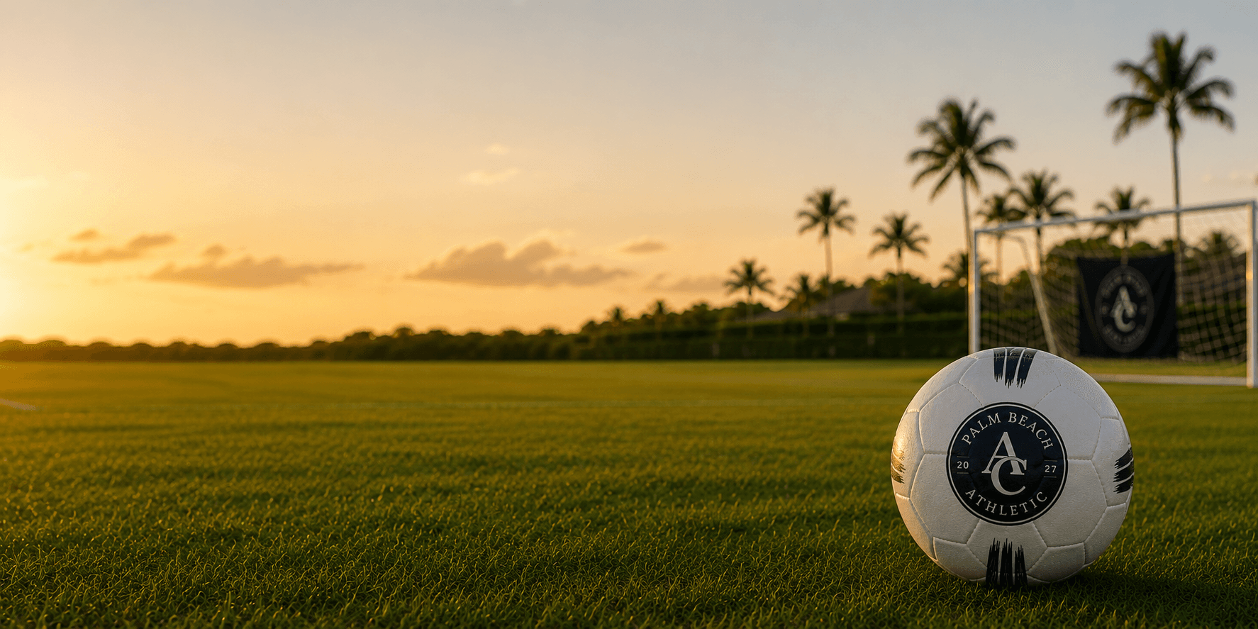 Palm Beach Athletic ball on the pitch at sunset